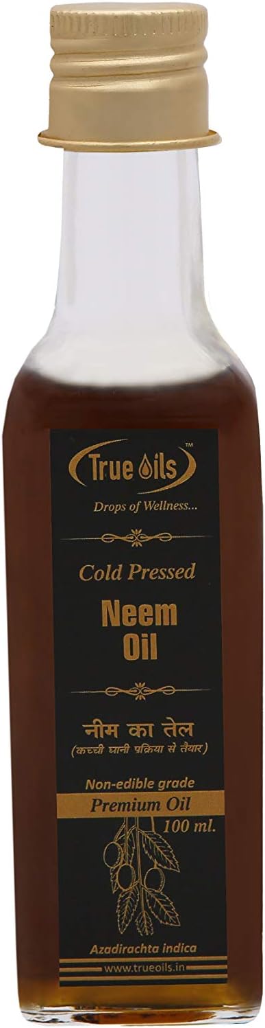 True Oils Neem Oil natural (Indian lilac, Azadirachta indica oil 3.38 fl. oz. (100ml) for anti-dandruff, acne treatment and skin itching