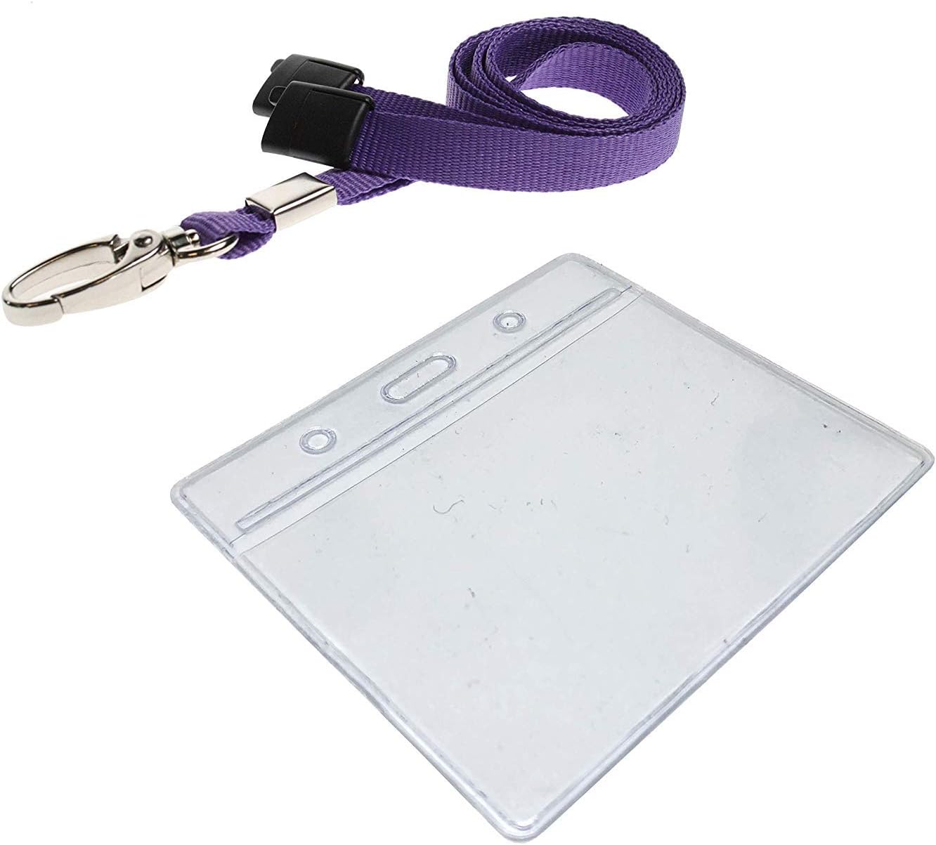 Strong Purple Safety ID Neck Lanyard Metal Lobster Clip & Medium Clear Vinyl ID Card Holder Pocket Pack of 2 Lanyard with Card Holder PCL Media ltd