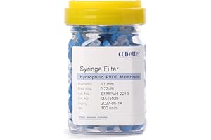 COBETTER 100 Pack PVDF Syringe Filter Lab Filters 0.22μm Pore Size 13mm Diameter Hydrophilic Filtration Non-sterile Blue