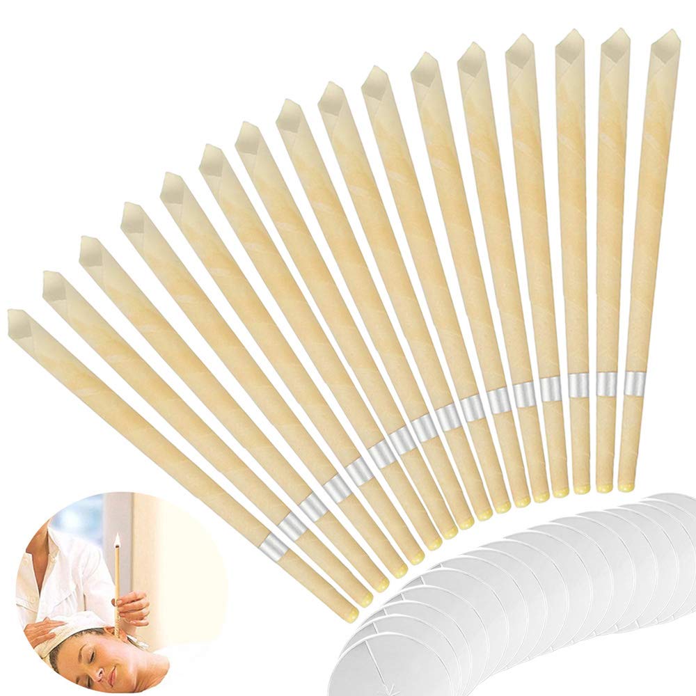 16Pcs Ear Cones Wax Remover Ear Candles Organic Non-Toxic Earwax Candles Hollow Ear Candling Candles with Protective Discs