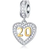 EMOSTAR 10 to 20 21 22 23 24 25 28 30 33 35 40 45 50 55 60 65 70 75 80 Birthday Charms fit European Anniversary Bracelet Necklace, Dangle 18K Golden Number Heart Pendant with CZ, for Women/Men