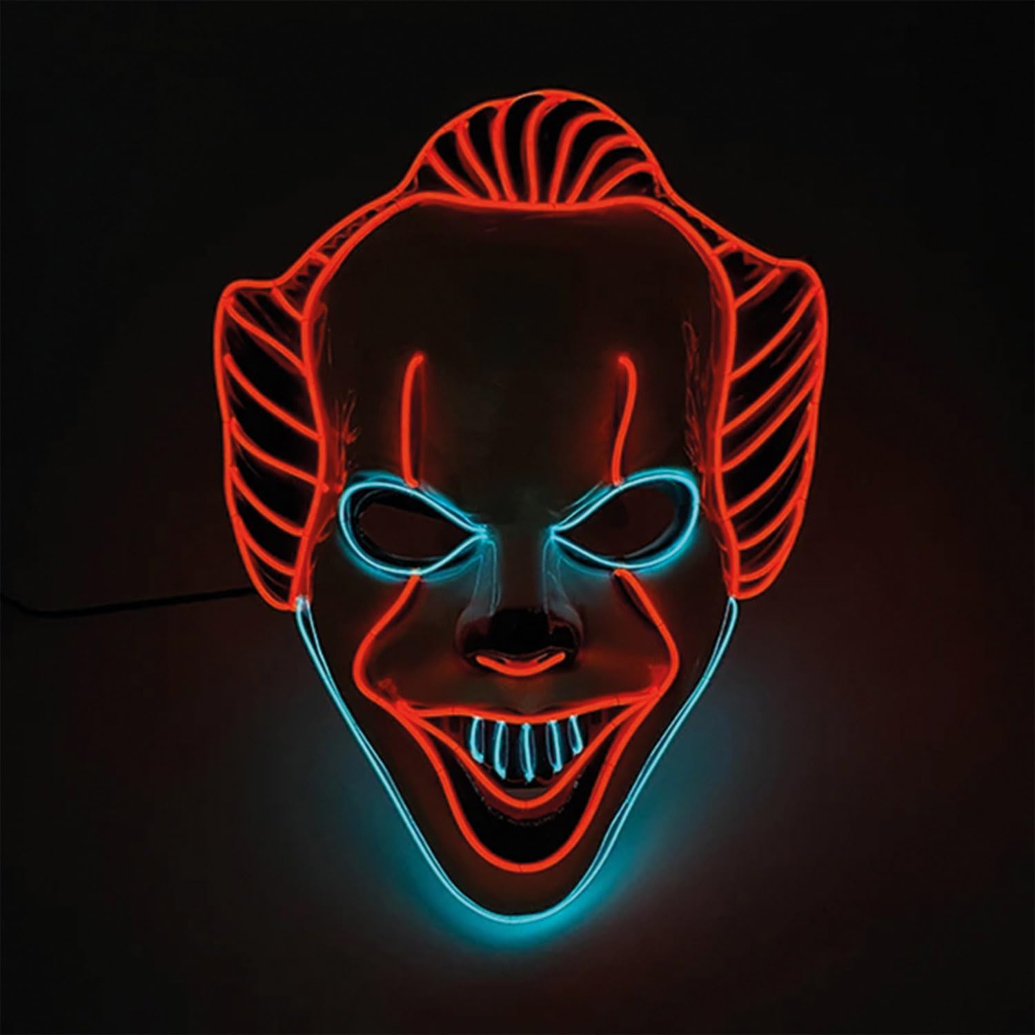 Clown® LED Mask | Rigid Plastic Neon Mask | 3 Light Modes | For Costume Parties, Halloween, Cosplay, Carnival | Killer Adult Clown Disguise | OriginalCorner®