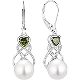 EJARY Freshwater Cultured Pearl Earrings 925 Sterling Silver Dangle 10MM Pearls Earring with Heart Birthstone Jewelry for Women