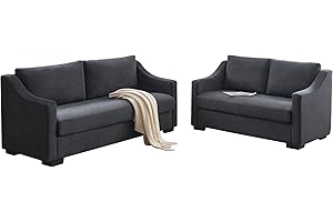 AMERLIFE Sofa, Modern Couch with Bridgewater Style, 4 Piece Livingroom Sofa Set- Extra Deep Seat Sofa in Black Oxford Fabric