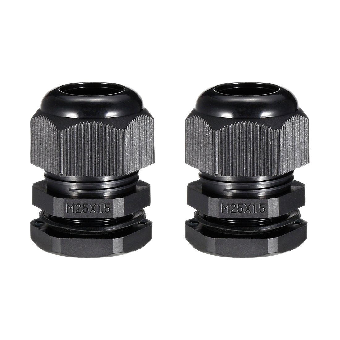 sourcing map M25 Cable Gland Waterproof Plastic Joint Adjustable Locknut Black for 9mm-16mm Dia Cable Wire 2 Pcs