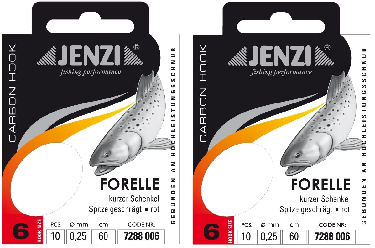 2 Packs of JENZI Tied Trout Hooks (20 Pieces) or Mono, 60 cm Hook Size 4, 6, 8, 10 & 12 Depending on Selection + Free Petri Heill Sticker (Hook Size 6) — image 1