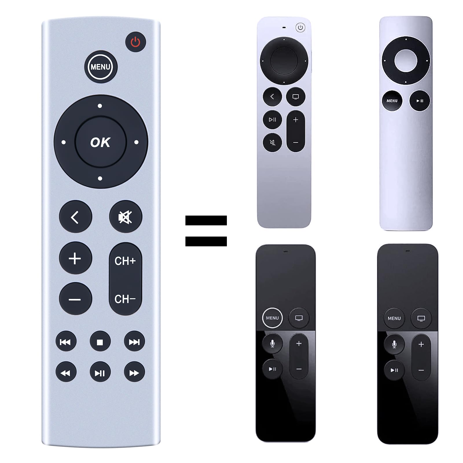 Universal Replacement Remote Control fit for Apple TV Gen 1 2 3 4, for Apple TV 4K / HD A1427 A1469 A1378 A1218 A2843 A2737 A2169 A1842 A1625 (No Voice Function)