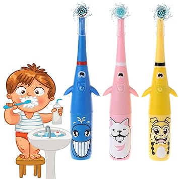 Image result for New children electric toothbrush ultrasonic cartoon pattern waterproof electric toothbrush toothbrush for children with 2 pieces of the head