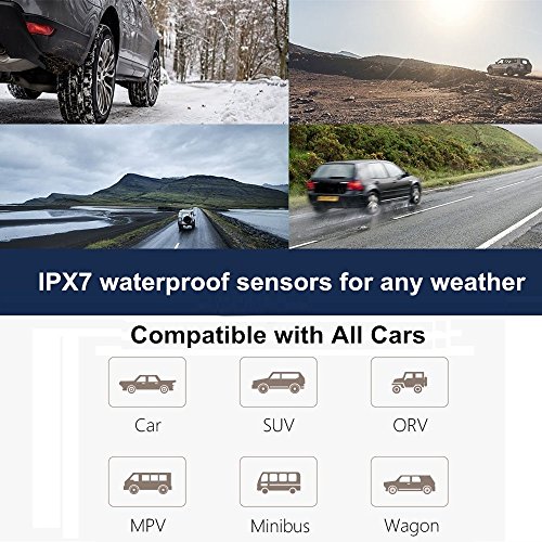 Jansite TPMS Tire Pressure Gauge Monitoring System Solar Support, Universal Wireless with 4 DIY External Sensors, Real-time Displays 4 Tires' Pressure and Temperature