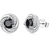Black Moissanite Stud Earrings 1ct 5mm White Gold Plated 925 Sterling Silver Lab Round Cut Moissanite Earrings for Women Men