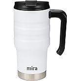 MIRA 20 oz Insulated Travel Mug - Stainless Steel Coffee Cup with Spill-Proof Flip Lid & Handle - Hot/Cold Car Tumbler - White