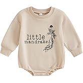 Gueuusu Unisex Baby Boy Girl Halloween Outfit Little Mandrake Bodysuit Long Sleeve Bubble Romper Magic Baby Outfit