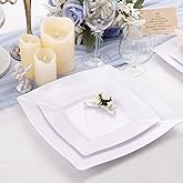 Morejoy 60 Pcs White Square Plastic Plates - White Disposable Dinner Plates 10.5" - Premium Appetizer Plate - Dessert/Salad Plate 9“ for Wedding & Birthday & Party