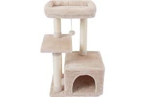 FISH&NAP Cute Cat Tree Kitten Cat Tower for Indoor Cat Condo Sisal Scratching Posts with Jump Platform Cat Furniture Activity Center Play House Beige