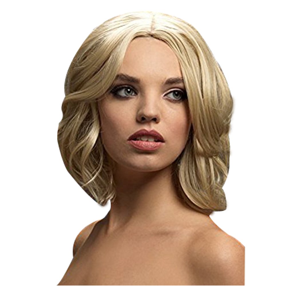 Smiffys Fever Olivia Wig, Dark Blonde Soft Wave Bob, 13inch/ 33cm, Fever Wigs Fancy Dress, Fever Dress Up Wigs