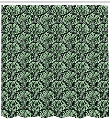 Nature Shower Curtain, Tree of Life Feng Shui Zen Style Modern Autumn Fall Growth Illustration, Cloth Fabric Bathroom Decor Set with Hooks, Dark Green Pale Green,66 X 72 Inches,Multicolor