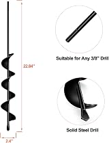 Longrun 2.4" Garden Earth Auger Drill Bit for Post Holes, Bulb Planting, Fits view 2