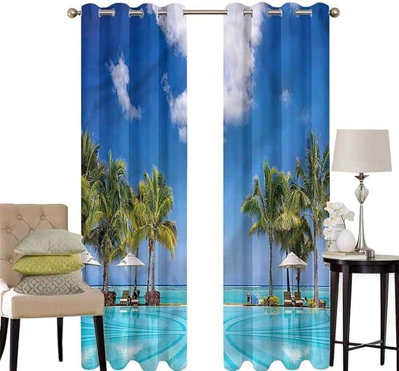 hengshu Coastal Curtains for Sliding Glass Door Tropical Beach in