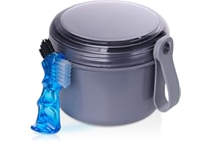 HEIGOEOST Denture Case, Leak Proof Denture Bath Cup for Travel, Denture Container Cups for Soaking Full & Partial Dentures, Retainers, Denture Cleaning Kit Holder Box with Denture Cleaner Brush-Grey