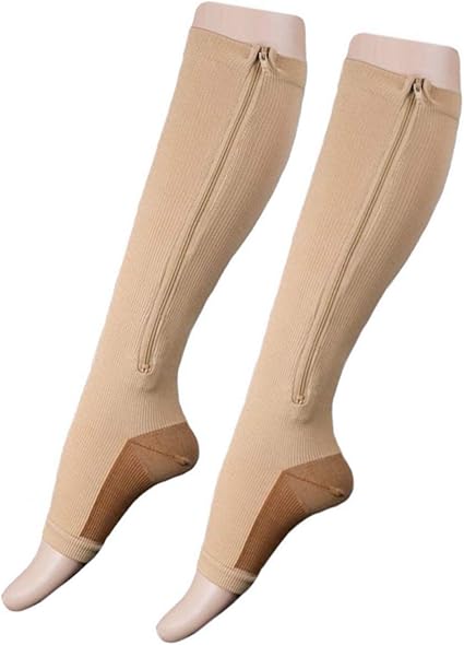 Amazon Com Presadee Kid S Edition Copper Infused Zipper Compression Active Full Leg Protection Improve Circulation Socks Beige S M Health Personal Care