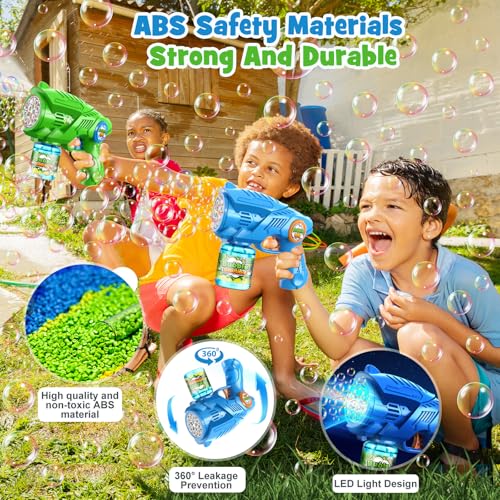 Nicmore 2 Electric Bubble Gun Children: Bubble Machine with 2 Soap Bubbles Refill Solution & LED Light One Button Start & Leak-Proof Bubble Gun for Outdoor Party (3+ Years)