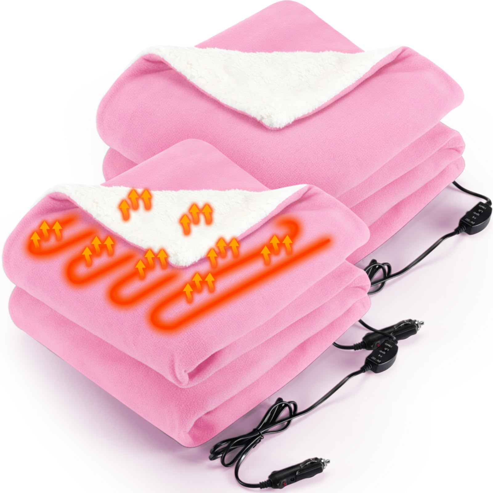 Photo 1 of HunnmingRe 2 Pack Heated Car Blanket,12 Volt 3 Heating Levels 60" X 43" Electric Blanket Adjustable Temperature Portable Heated Throw for Car SUV RV Camping Winter Cold Weather (Pink)