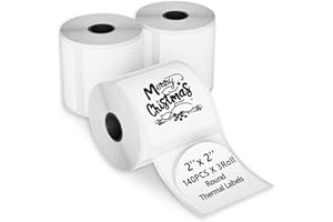 FASIONMIOR 420PCS 2 Inch Circle Thermal Labels for Label Printer T50M Pro/ PL70E/ 130B/ M110/ PL80E, Round Self-Adhesive Thermal Printer Stickers for Business, DIY, Custom Stickers, White (3x140Pcs/Roll)