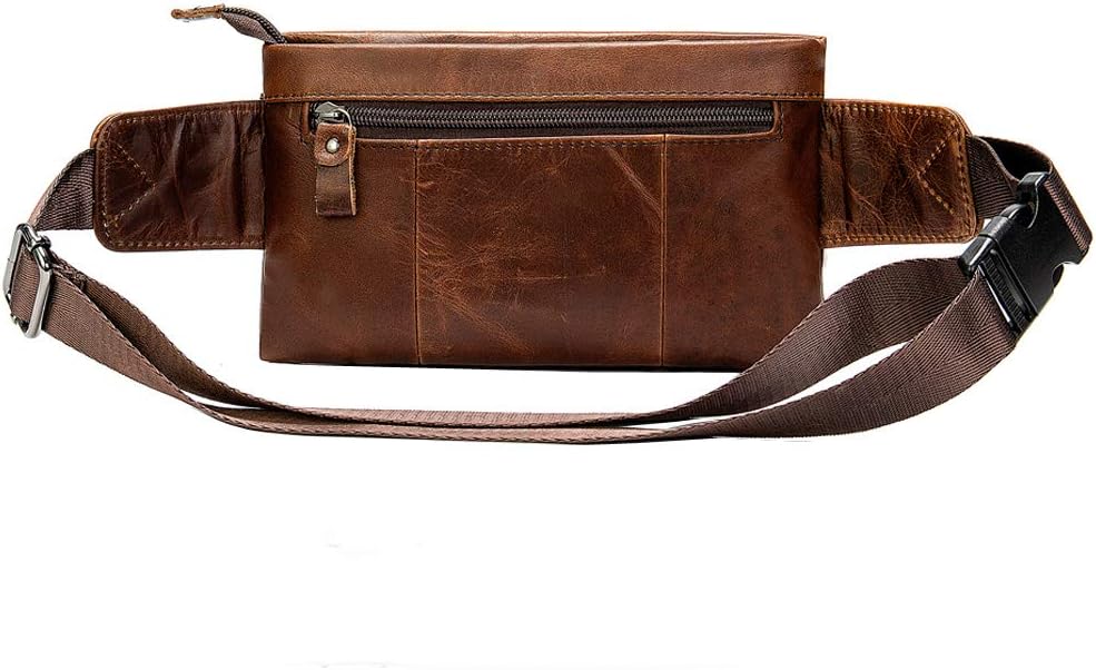 Xieben Vintage Leather Fanny Waist Pack Bum Bag for Men Women Travel Hiking Running Hip Belt Slim Pouch Cell Phone Purse Wallet Brown - Image 4