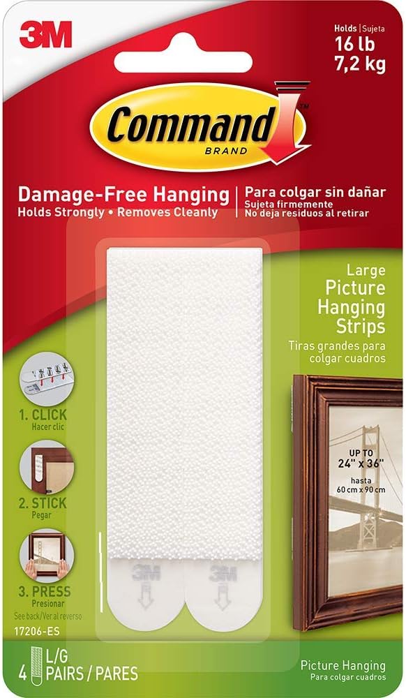 Command Large Picture Hanging Strips 4 Pairs Holds Strong Damage Free Walls Self Adhesive White 3m Amazon In Home Kitchen