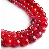 Yochus 45pcs Smooth Natural Red Agate Beads，8mm Dragon Vein Gemstone Round Loose Stone Beads for Jewelry Making DIY Bracelet Necklace Earrings