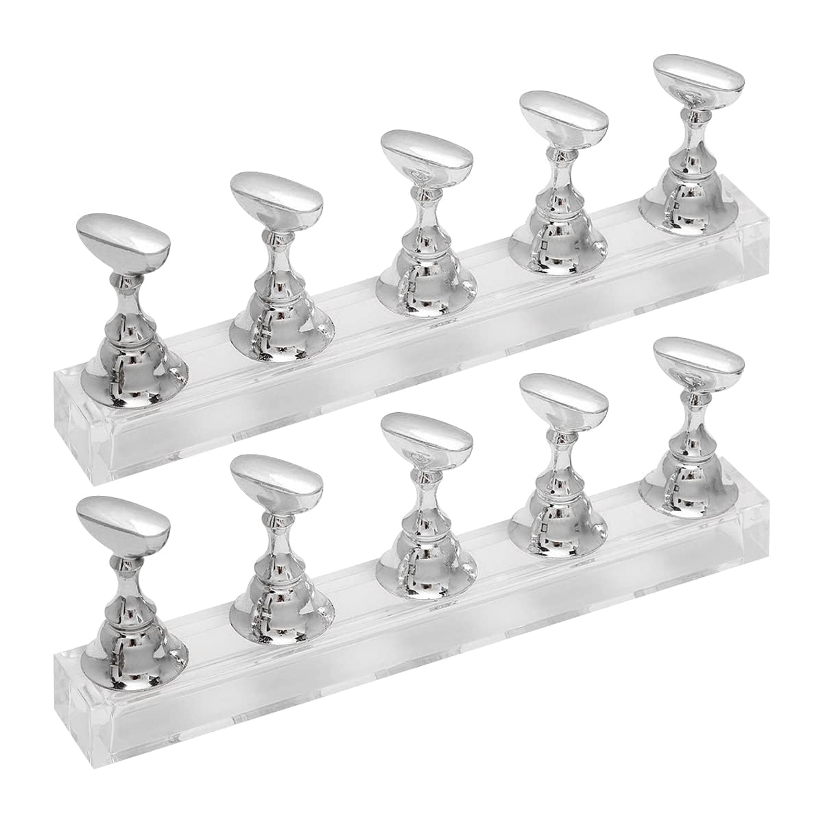 Jagowa 2PCS Nail Bracket Base Acrylic Chess Base Nail Practice Nail Piece Bracket Display for Fake Nail Art Nail Tools (Silver)