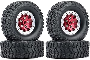 RWLZLB 4PCS Metal Beadlock Wheel Hub Wheel Rim ＆ Rubber Tire for WPL C14 C24 C34 C44 B14 B24 B16 B36 MN MN78 D90 MN90 MN91 MN96 MN98 MN99 MN99S RC Car Upgrade Parts (Red)