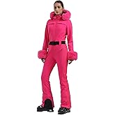 GSOU SNOW Womens Ski Suit One Piece Snowsuit Snowboard Jacket Slim Snow Jumpsuit Faux Fur Ski Outfit Waterproof