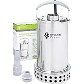 Green Expert 1HP Submersible Sump Pump, 4000GPH Full 304 Stainless Steel Manual Utility Pump with Adapter Kit, Oil-Free Top Discharge Water Removal for Basements, Pools, Hot Tubs &amp; Drainage Pits