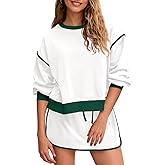 Fisoew Womens Sweatsuits 2 Piece Set Crewneck Sweatshirts High Waisted Skort Skirts Tennis Running Tracksuits Shorts Sets