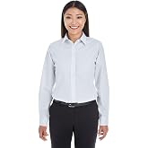 Ladies Crown Collection Striped Shirt - FRENCH BLUE/ WHT - XS