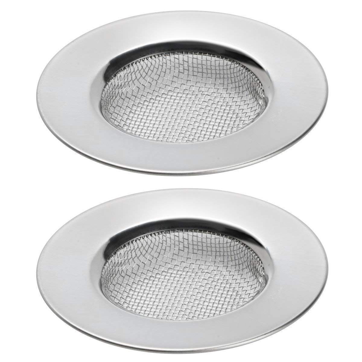 TRIXES 2PC Sink Strainers for Shower - Plug Hole Hair Catcher - Fits Bath or Kitchen Sink Plugholes - Stainless Steel Mesh Sink Drain Filter - 3 Inch 7.6cm Outer Diameter