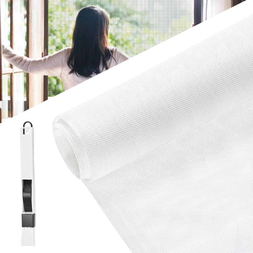 BUZIFU Window Screen Mesh 120 x 120 cm Fiberglass Screen Fly Screens Wire Mesh Insect Meshs Replacement Cuttable Mosquito Net Pet Screens with Cleaning Brush for Windows Doors Patio, Cat-Proof, White