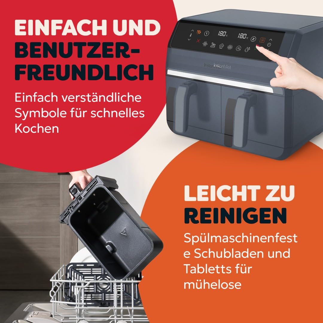 Instant Pot - Vortex Dual Trüffelgrau-Heißluftfritteuse - Groß, 8 l, Familiengröße, zweifach, doppelte 4-l-Körbe, 8 in 1 - Dörren, Grillen, Backen, Braten, Antihaftbeschichtung, Spülmaschinenfest 3