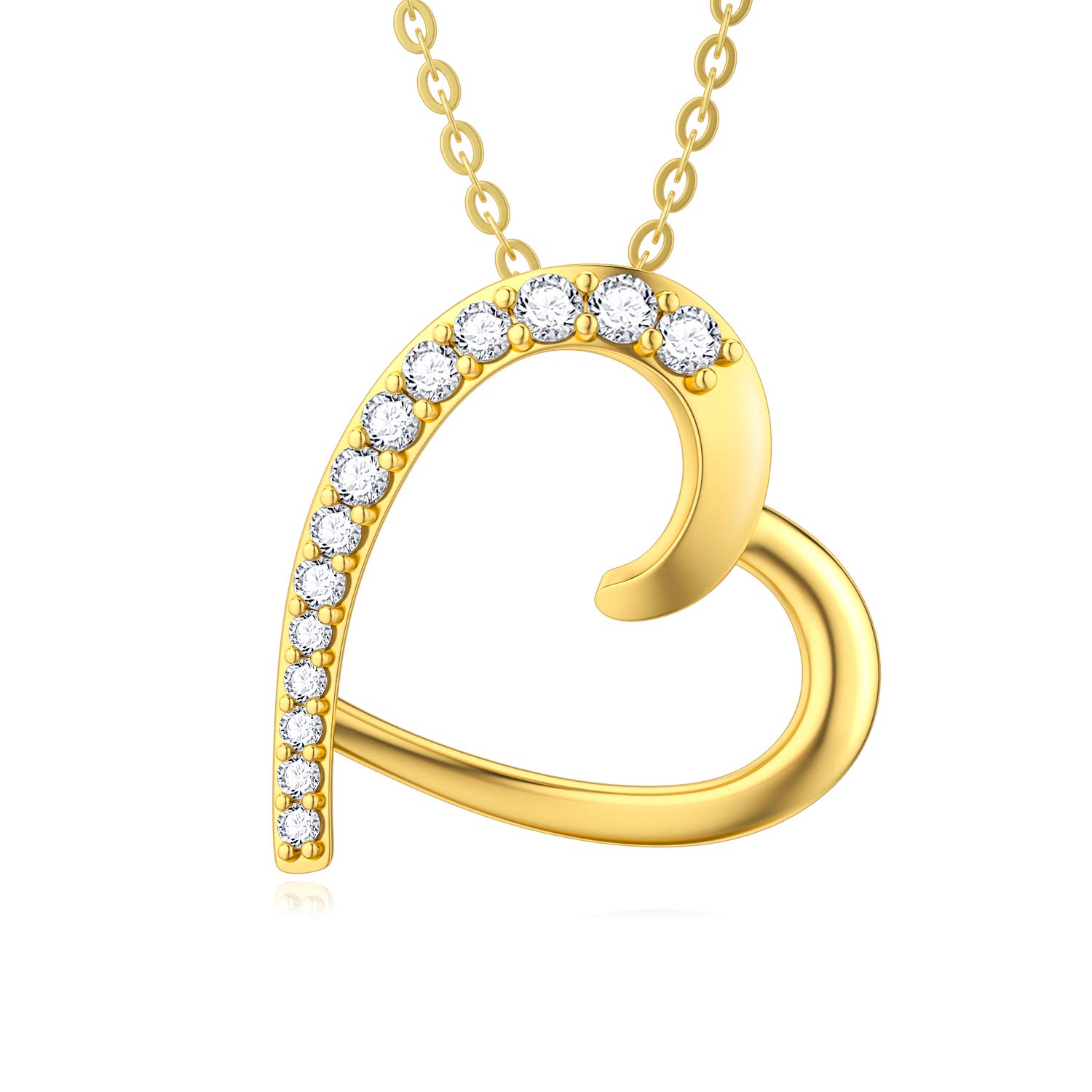 SISGEM 9 ct Gold Heart Necklace, Solid Yellow Gold Floating Heart Pendant Necklace with Cubic Zirconia, for Women Girls Ladies Mum Sisters, 16"+1"+1"