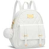 KKXIU Girls Small Backpack Purse Vegan Leather Quilted Mini Daypack for Women Trendy Bookbag (White)
