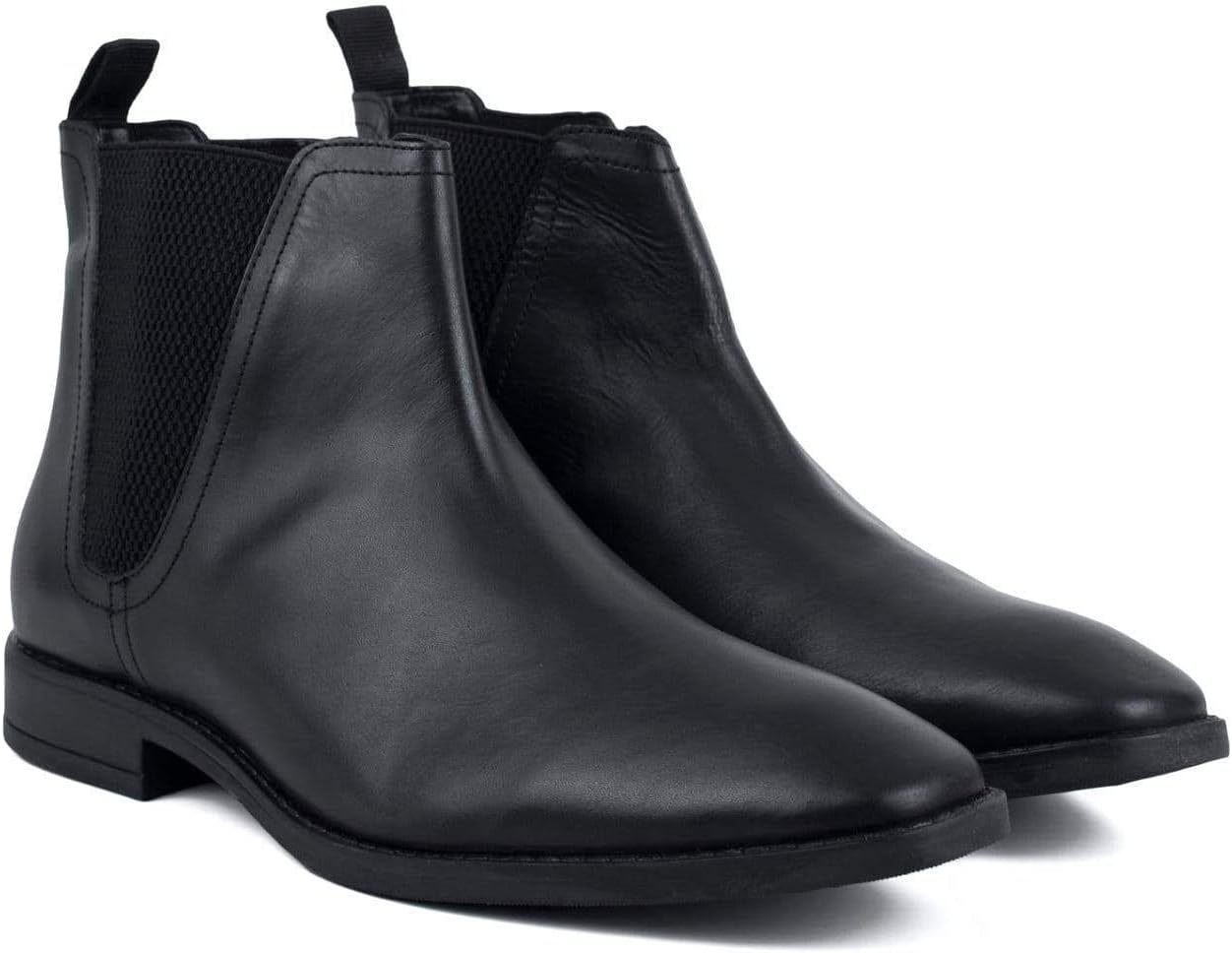 Redfoot Mens Black Leather Square Toe Chelsea Boot