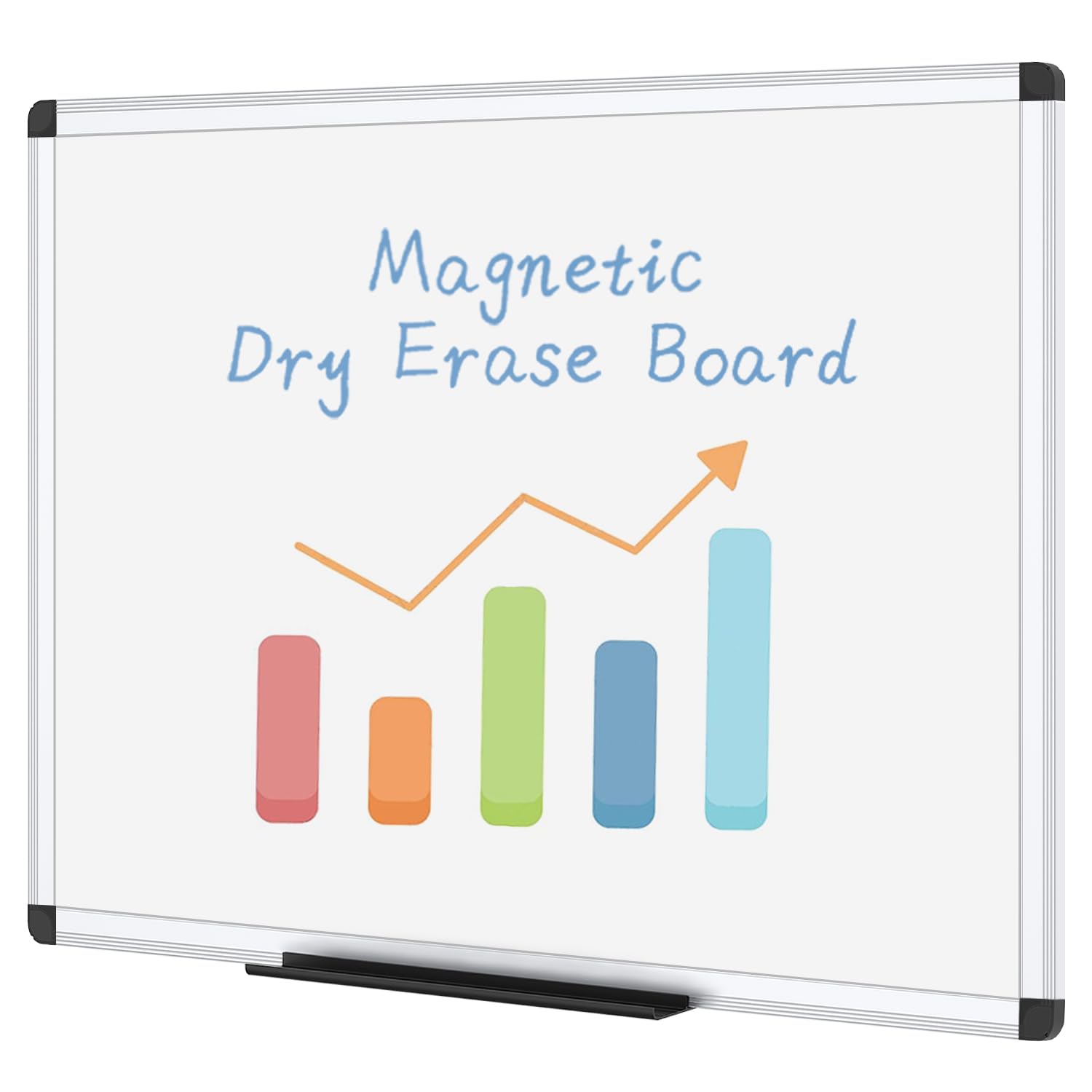 VIZ-PRO Magnetic Whiteboard 110 x 75 cm, Dry Erase White Board with Pen Tray, Silver Aluminium Frame, Dry Wipe Writing Board for Office, Home & School