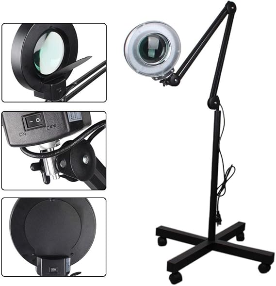 Niome 8X LED Magnifying Glass with Light Adjustable Rolling Floor Stand