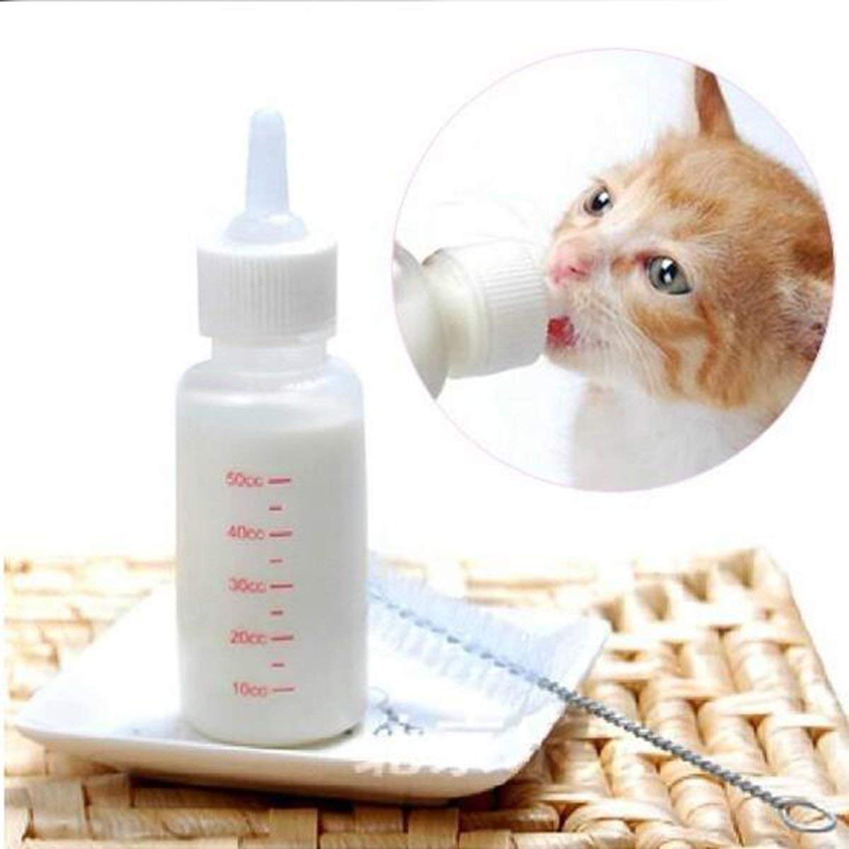 Yosoo 50Ml Newborn Pet Small Dog Puppy Cat Kitten Kitty Rabbit Milk Nursing Care Pup Milk Feeding Bottle Nipple Brush Set Milk Feeder (1 Pcs)
