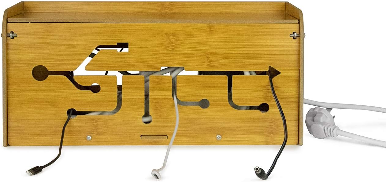 YUNJING Wooden Cable Storage Box,Cable Management Box, Creative Bamboo Wood Color Cable Box Flame Retardant，Power Strips and Surge Protectors