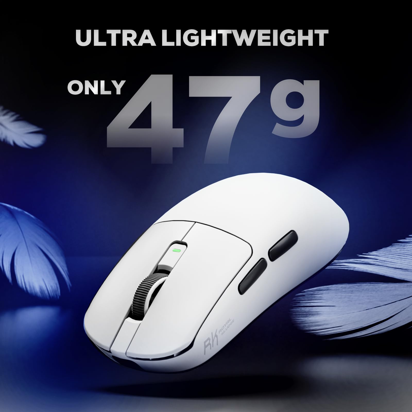 RK ROYAL KLUDGE RK M3 Gaming Mouse with 42000 DPI PAW3950 Optical Sensor 47g Lightweight Tri-Mode 2.4G/USB-C/Bluetooth Wireless Mouse 8000Hz Polling Rate with 5 Programmable Buttons White