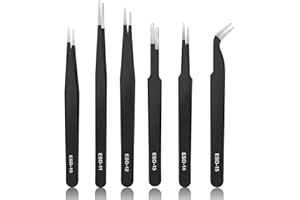 Anyongora Precision ESD Tweezers Set, 6-Piece Non-Magnetic Stainless Steel Anti-Static Tool Kit with Ergonomic Grip & Tip Covers for Jewelry, Lab, DIY Use