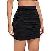 KJSUHFN Women's Sexy High Waist Ruched Bodycon Mini Skirt