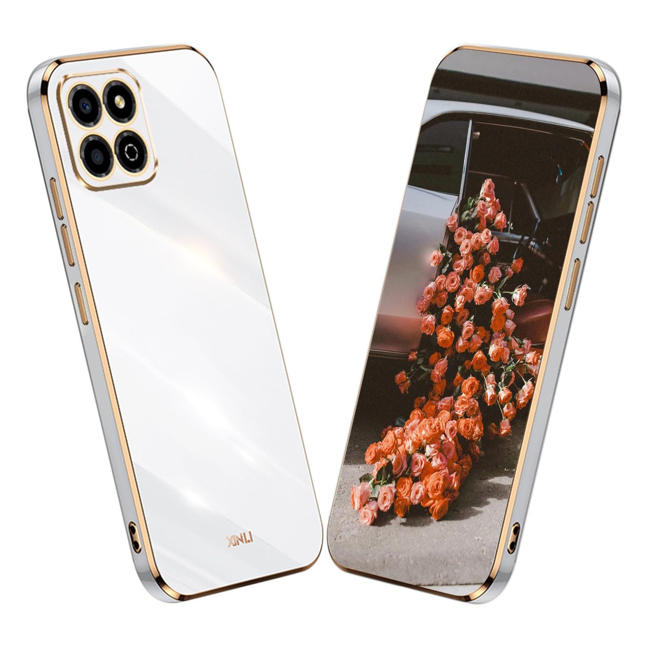 YUECXIN Case for Honor 200 Smart, Ultra Thin Luxurious Bling Soft Premium TPU Bumper Silicone Elegant Cover, Plating Phnom Penh Shockproof Drop-proof Case, White